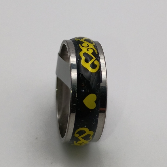 unbranded Jewelry - Stainless Steel Black and Yellow Heart Ring Band Size 8.5